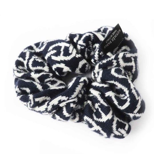 HERMES hair accessory Main: Cashmere, Main: Silk Navy white Claudia Women Used Authentic