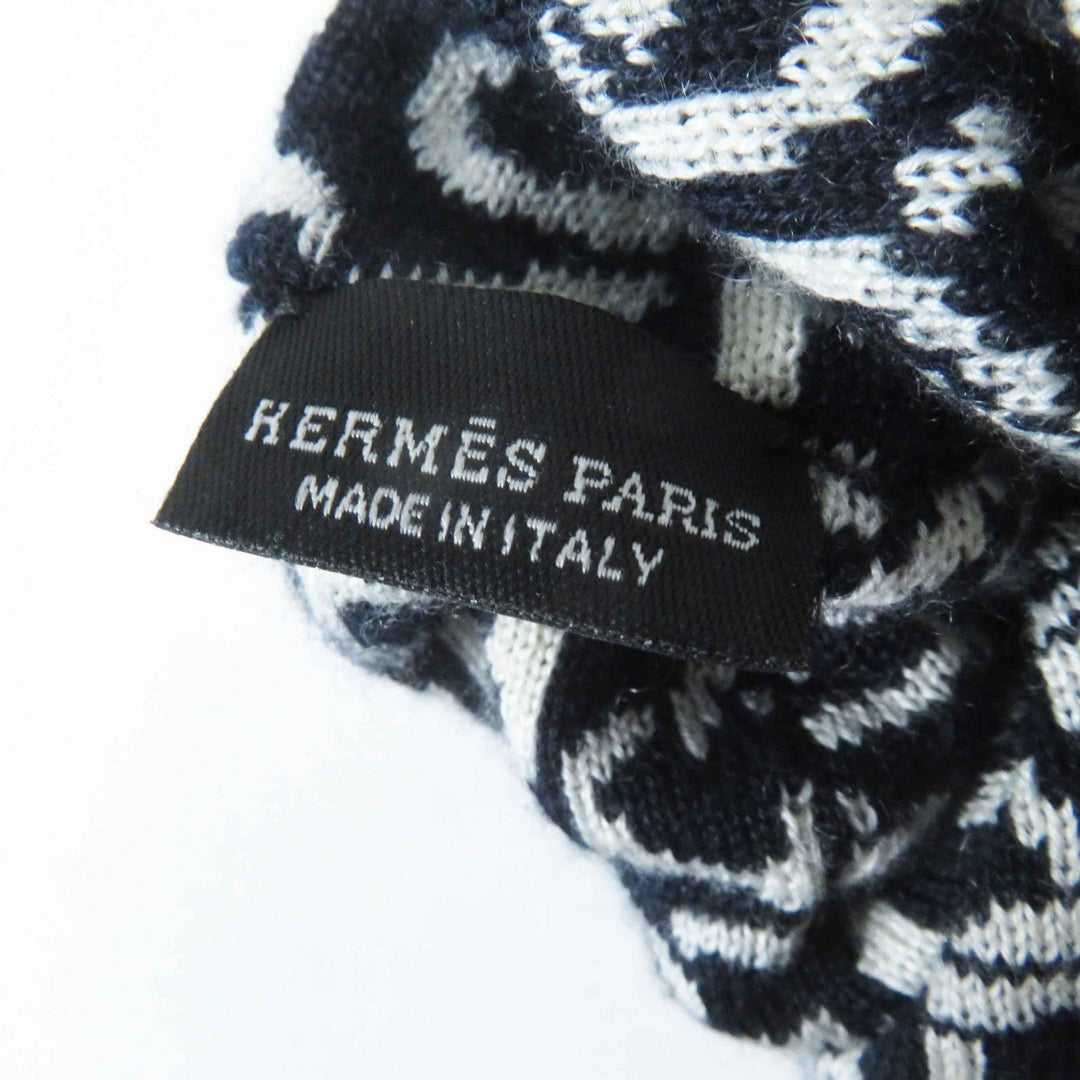 HERMES hair accessory Main: Cashmere, Main: Silk Navy white Claudia Women Used Authentic
