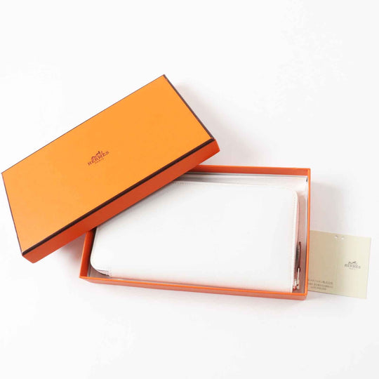 HERMES Long Wallet Purse Main: Evercolor, Lining: Silk New White Azap long silk in Women Used Authentic