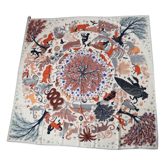 HERMES Stall Main: 70% cashmere, Main: 30% silk Terracotta White Carre140 Caregean Under the Charm of Orpheus Women Used Authentic