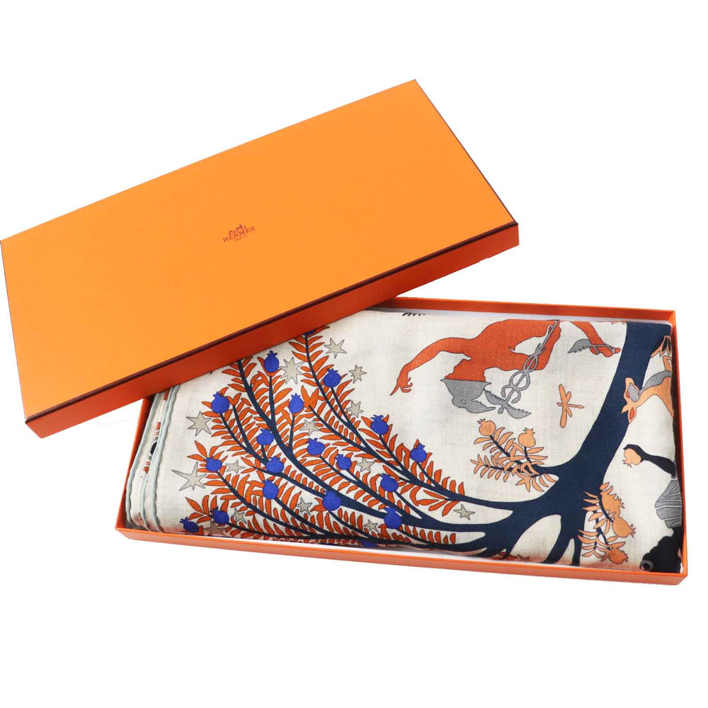 HERMES Stall Main: 70% cashmere, Main: 30% silk Terracotta White Carre140 Caregean Under the Charm of Orpheus Women Used Authentic