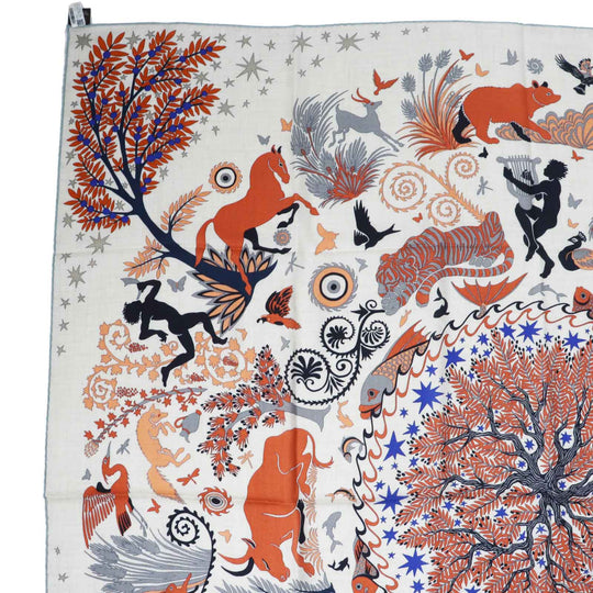 HERMES Stall Main: 70% cashmere, Main: 30% silk Terracotta White Carre140 Caregean Under the Charm of Orpheus Women Used Authentic