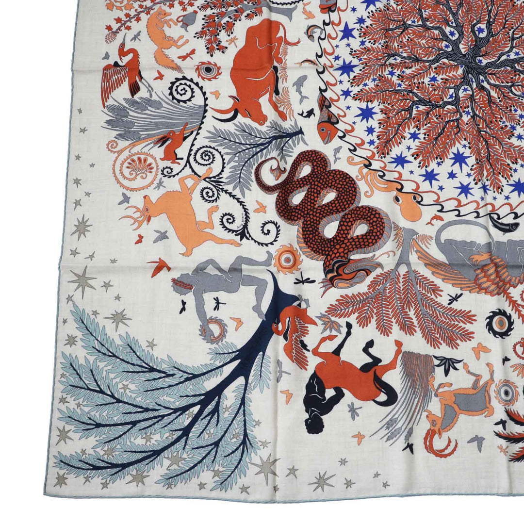 HERMES Stall Main: 70% cashmere, Main: 30% silk Terracotta White Carre140 Caregean Under the Charm of Orpheus Women Used Authentic