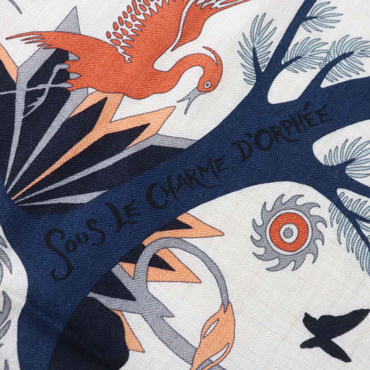HERMES Stall Main: 70% cashmere, Main: 30% silk Terracotta White Carre140 Caregean Under the Charm of Orpheus Women Used Authentic