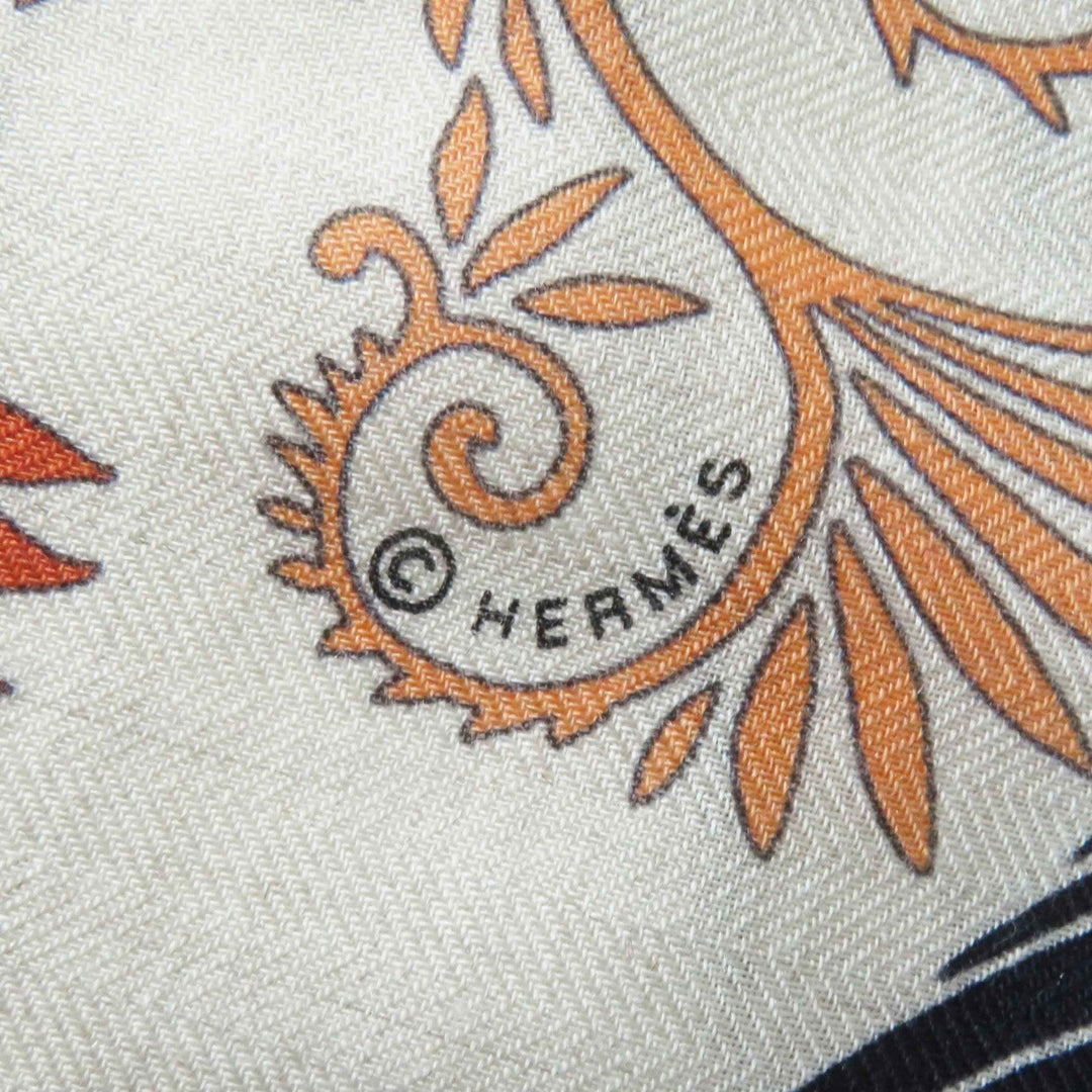 HERMES Stall Main: 70% cashmere, Main: 30% silk Terracotta White Carre140 Caregean Under the Charm of Orpheus Women Used Authentic