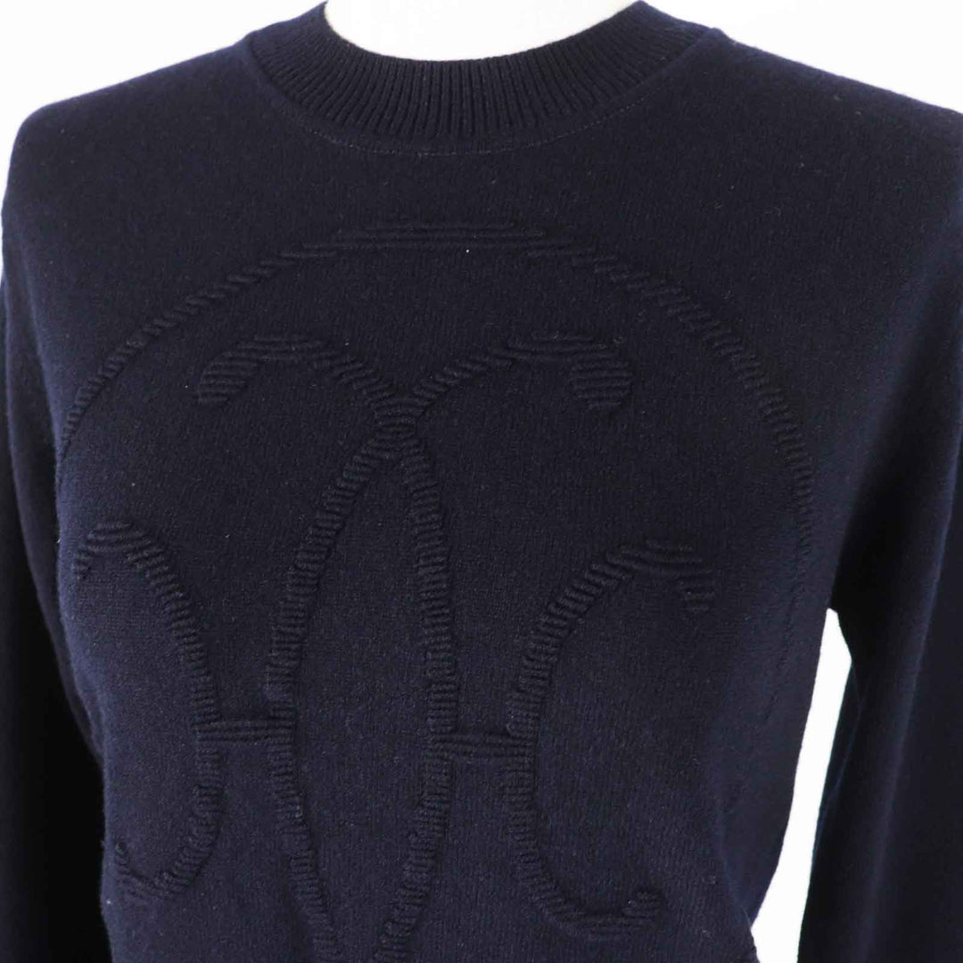 HERMES knit 4E2604D1 Main: 100% cashmere Dark navy Women 36 Used Authentic