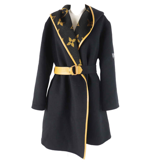 LOUIS VUITTON coat Outer: 99% wool, Outer: 1% silk, Lining: 50% cupra, Lining: 50% rayon, Part: 99% wool Black brown Women 38 Used Authentic