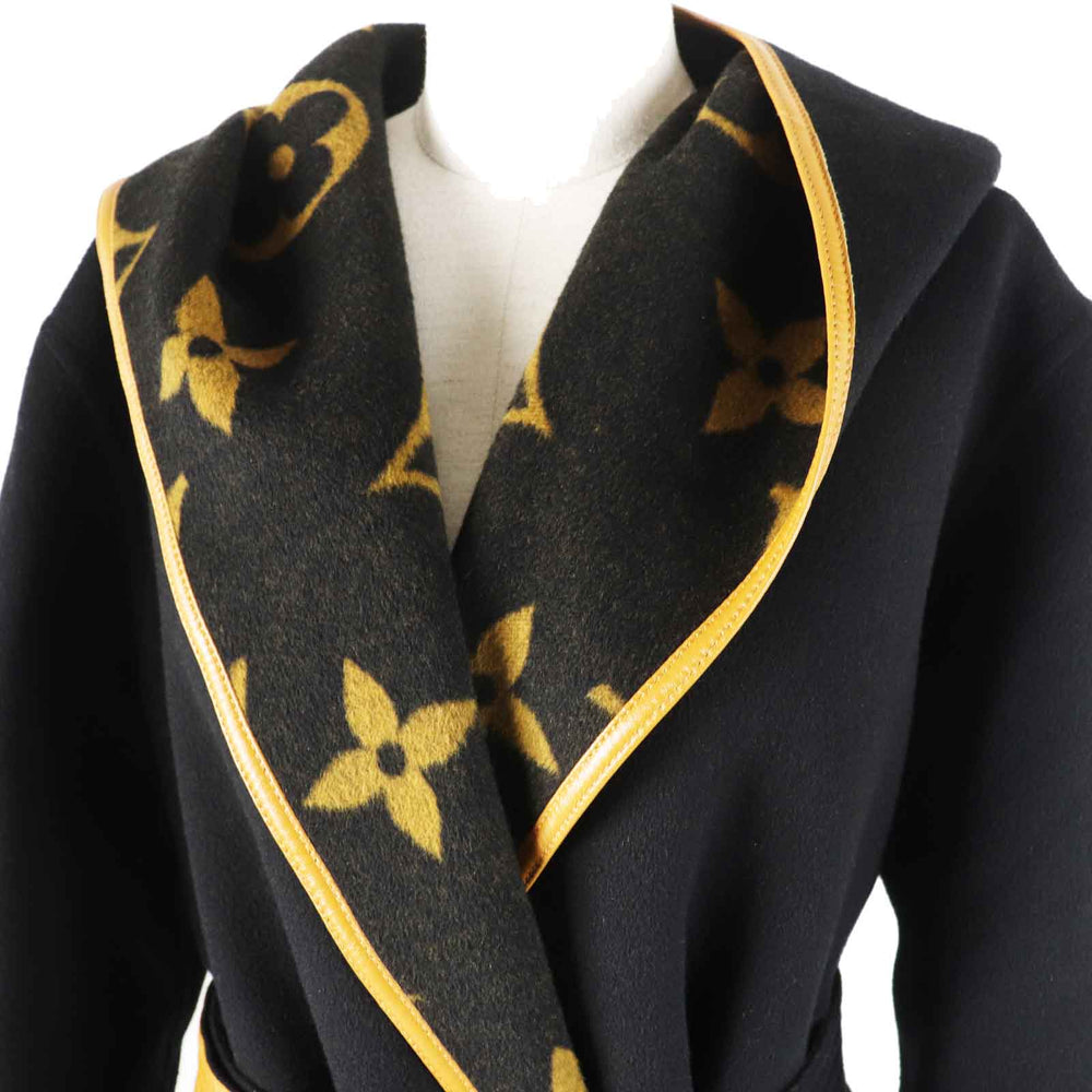 LOUIS VUITTON coat Outer: 99% wool, Outer: 1% silk, Lining: 50% cupra, Lining: 50% rayon, Part: 99% wool Black brown Women 38 Used Authentic