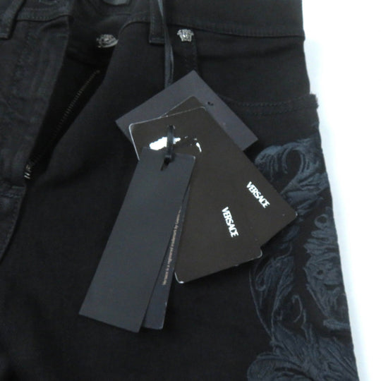VERSACE Denim pants Main: 96% cotton, Main: 4% polyurethane, Part: 82% nylon, Part: 18% polyurethane, Part: 100% polyester black Women 25 Used Authentic