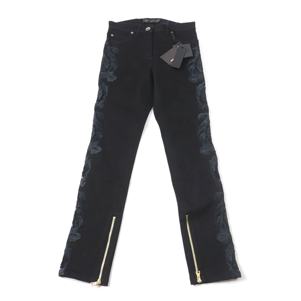 VERSACE Denim pants Main: 96% cotton, Main: 4% polyurethane, Part: 82% nylon, Part: 18% polyurethane, Part: 100% polyester black Women 25 Used Authentic