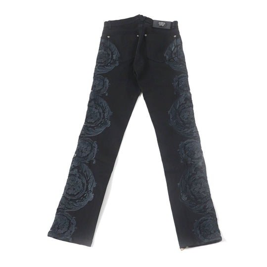 VERSACE Denim pants Main: 96% cotton, Main: 4% polyurethane, Part: 82% nylon, Part: 18% polyurethane, Part: 100% polyester black Women 25 Used Authentic