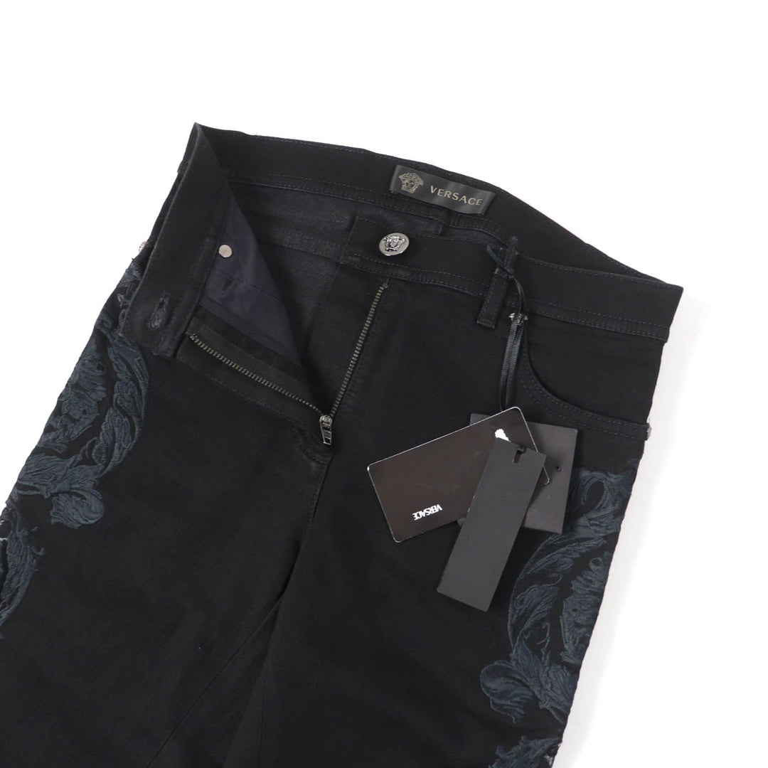 VERSACE Denim pants Main: 96% cotton, Main: 4% polyurethane, Part: 82% nylon, Part: 18% polyurethane, Part: 100% polyester black Women 25 Used Authentic
