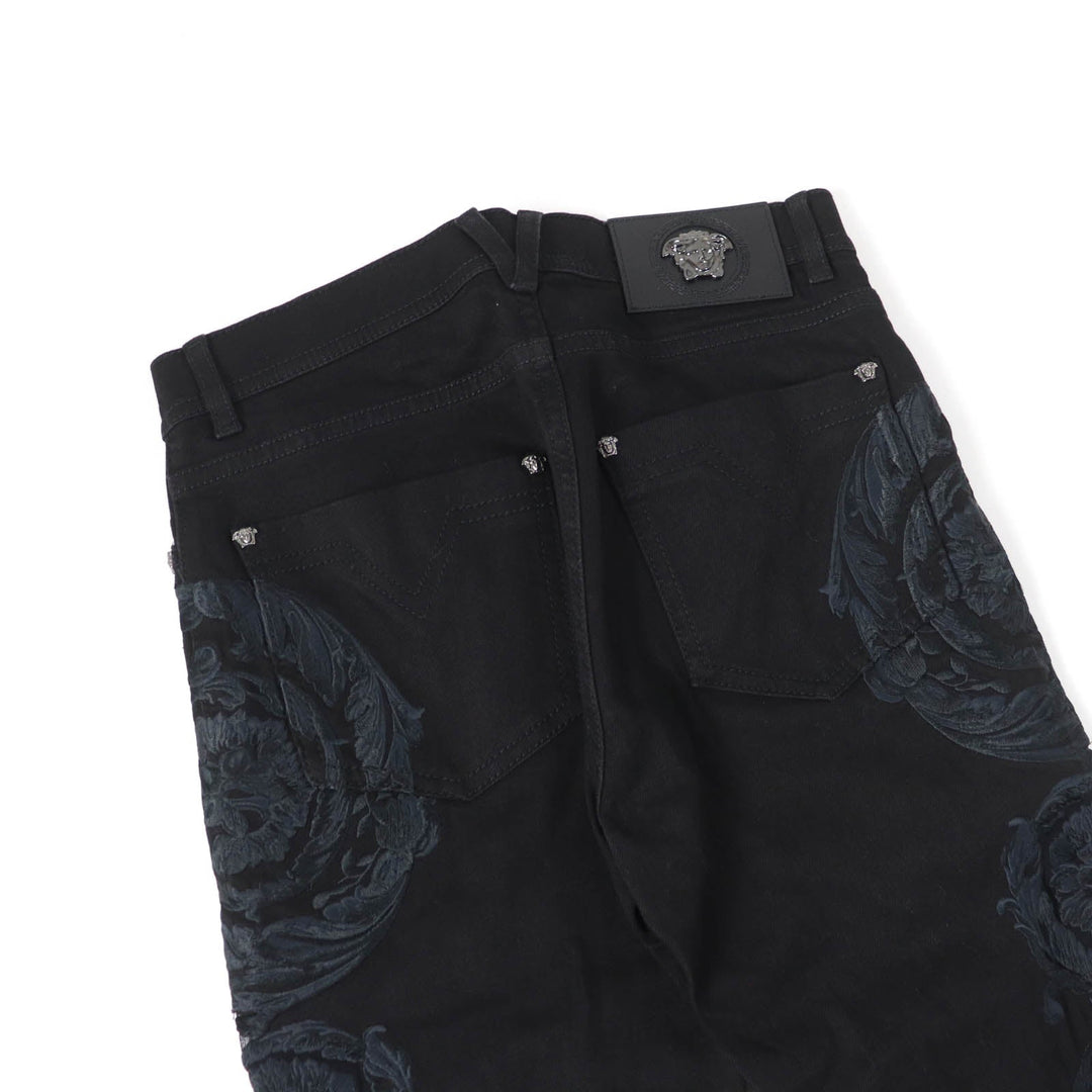 VERSACE Denim pants Main: 96% cotton, Main: 4% polyurethane, Part: 82% nylon, Part: 18% polyurethane, Part: 100% polyester black Women 25 Used Authentic