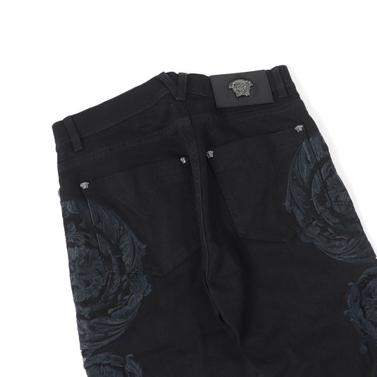 VERSACE Denim pants Main: 96% cotton, Main: 4% polyurethane, Part: 82% nylon, Part: 18% polyurethane, Part: 100% polyester black Women 25 Used Authentic