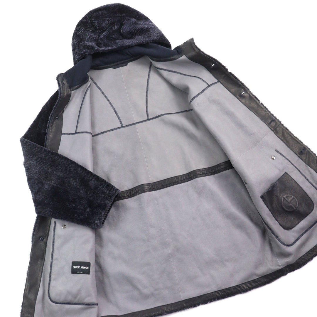 GIORGIO ARMANI coat BSB01P Outer material: 100% mouton, Outer material: 100% lamb leather, Part: 100% polyester purple mens 52 Used Authentic