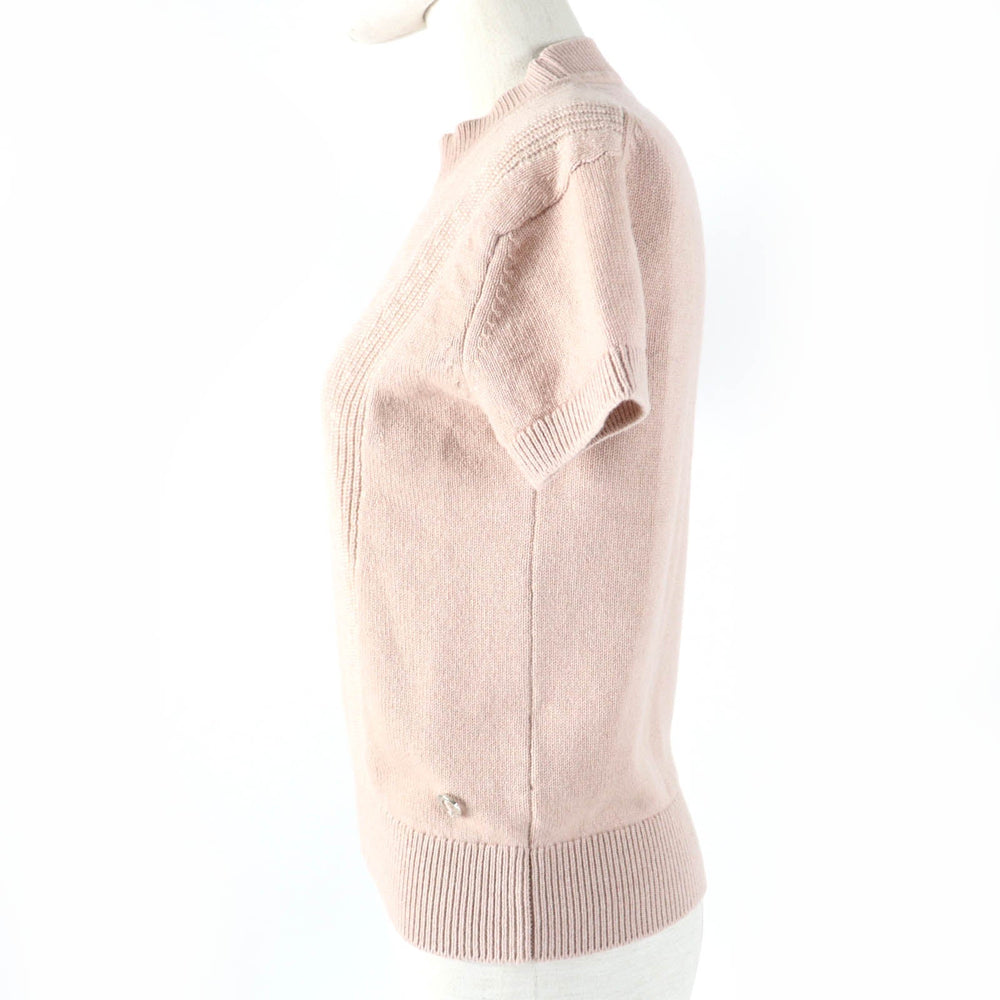 HERMES Short sleeve knit Main: 100% cashmere Pink type Women 36 Used Authentic