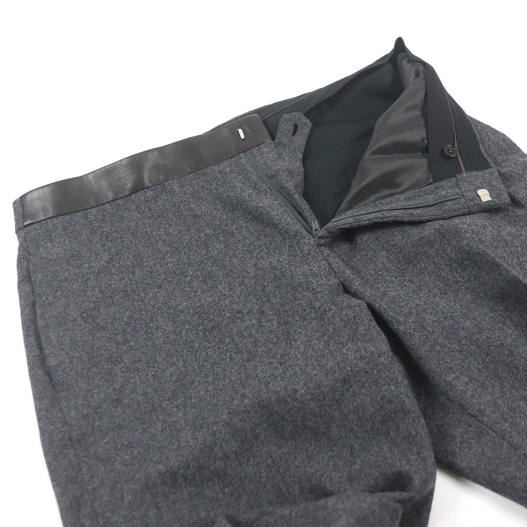 HERMES slacks Outer: 100% wool, Lining: 100% cupra, Leather part: 100% sheepskin, Part: 100% cotton gray mens 46 Used Authentic