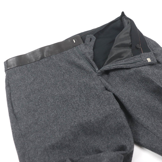 HERMES slacks Outer: 100% wool, Lining: 100% cupra, Leather part: 100% sheepskin, Part: 100% cotton gray mens 46 Used Authentic