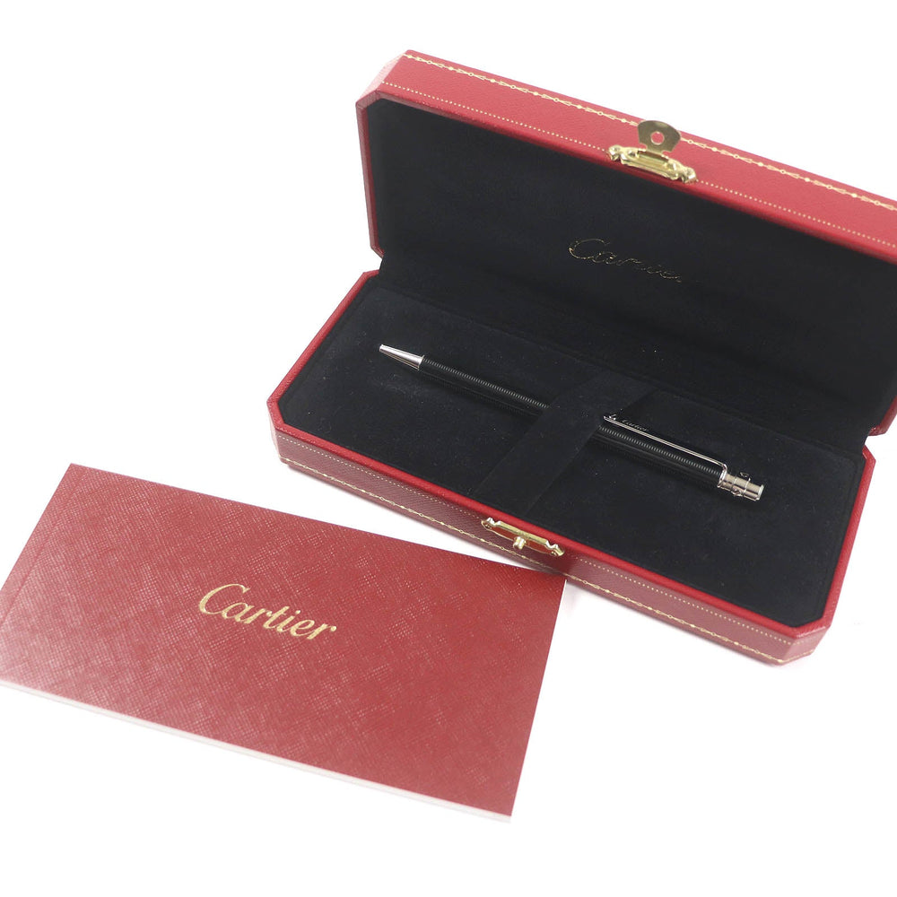 CARTIER Ballpoint pen ST150186 metal Black Silver Santos de Cartier Ballpoint Pen mens Used Authentic