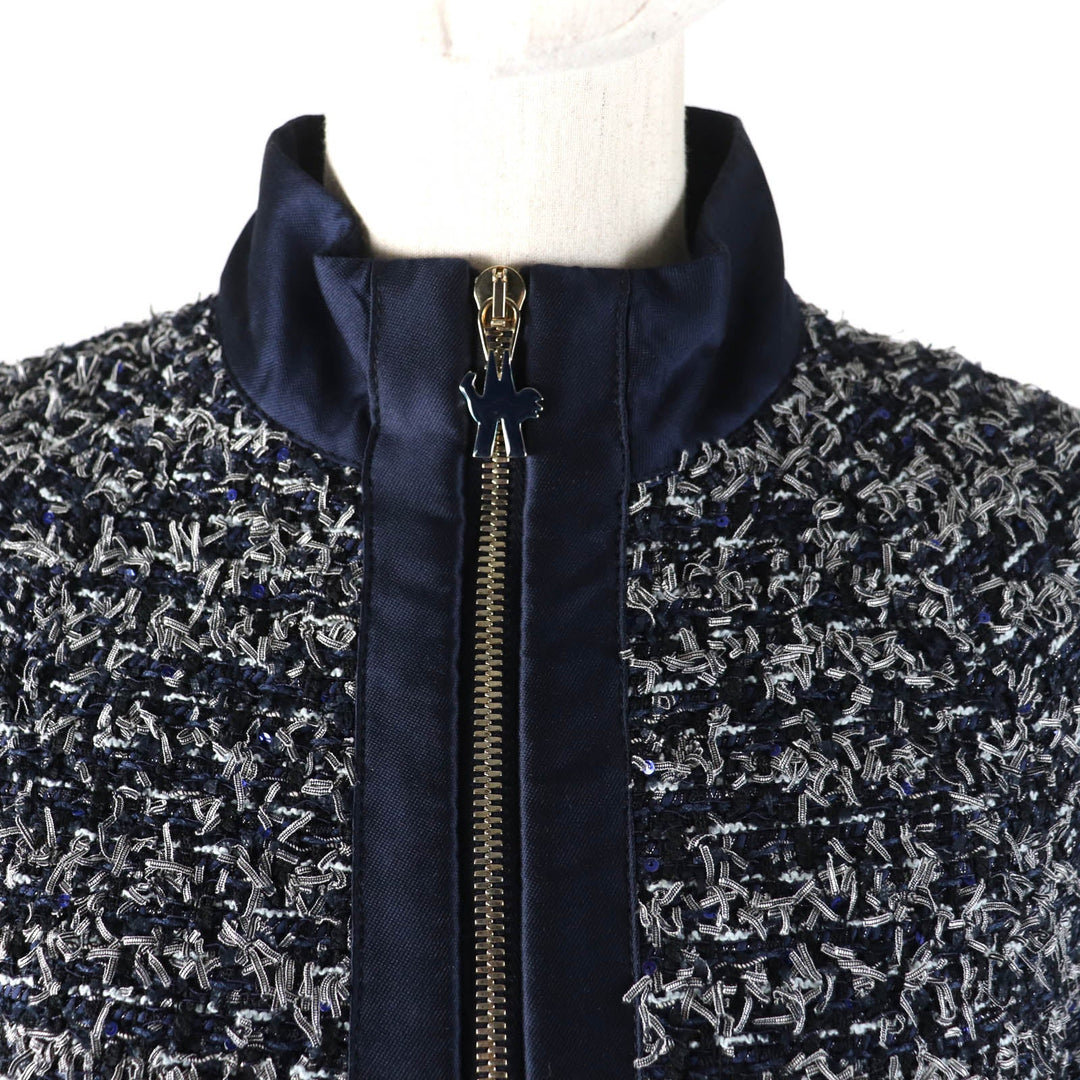 MONCLER Jacket Outer: 57% polyamide (nylon), Outer: 21% viscose (rayon), Outer: 14% cotton, Lining: 81% polyester, Lining: 19% silk Navy DALILA Women Zero size Used Authentic