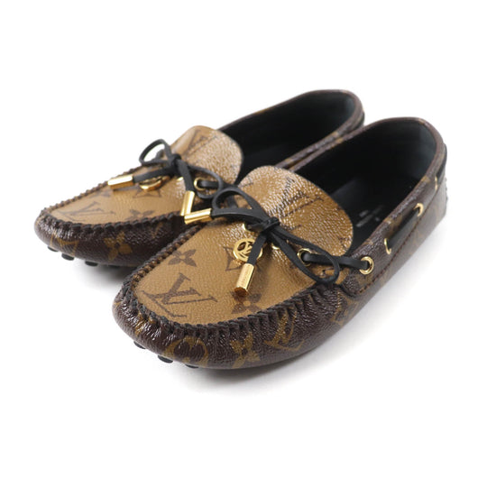 LOUIS VUITTON loafers Main: Monogram reverse canvas, leather Brown Driving shoes moccasins Gloria Lyne Women 35 1/2 Used Authentic