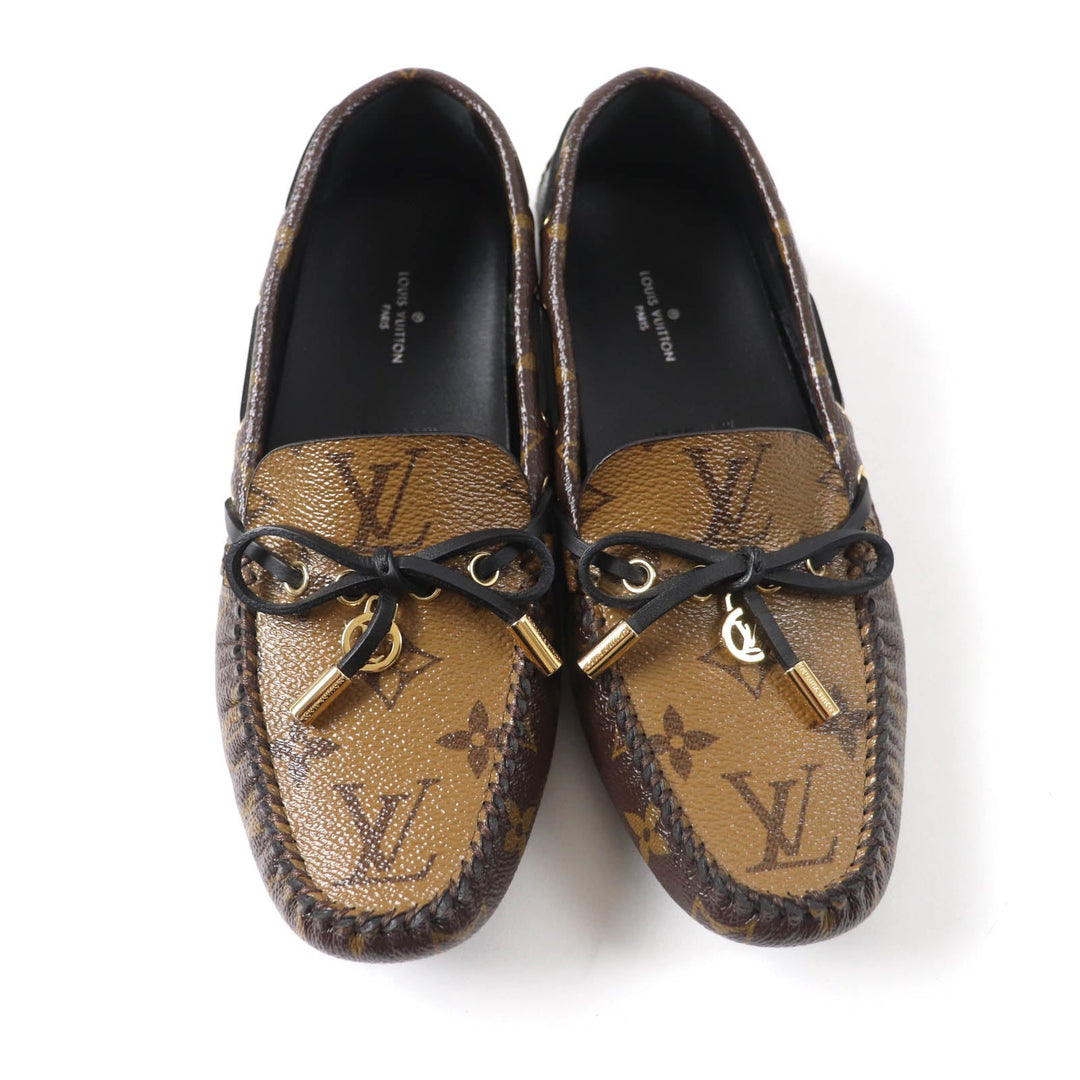 LOUIS VUITTON loafers Main: Monogram reverse canvas, leather Brown Driving shoes moccasins Gloria Lyne Women 35 1/2 Used Authentic