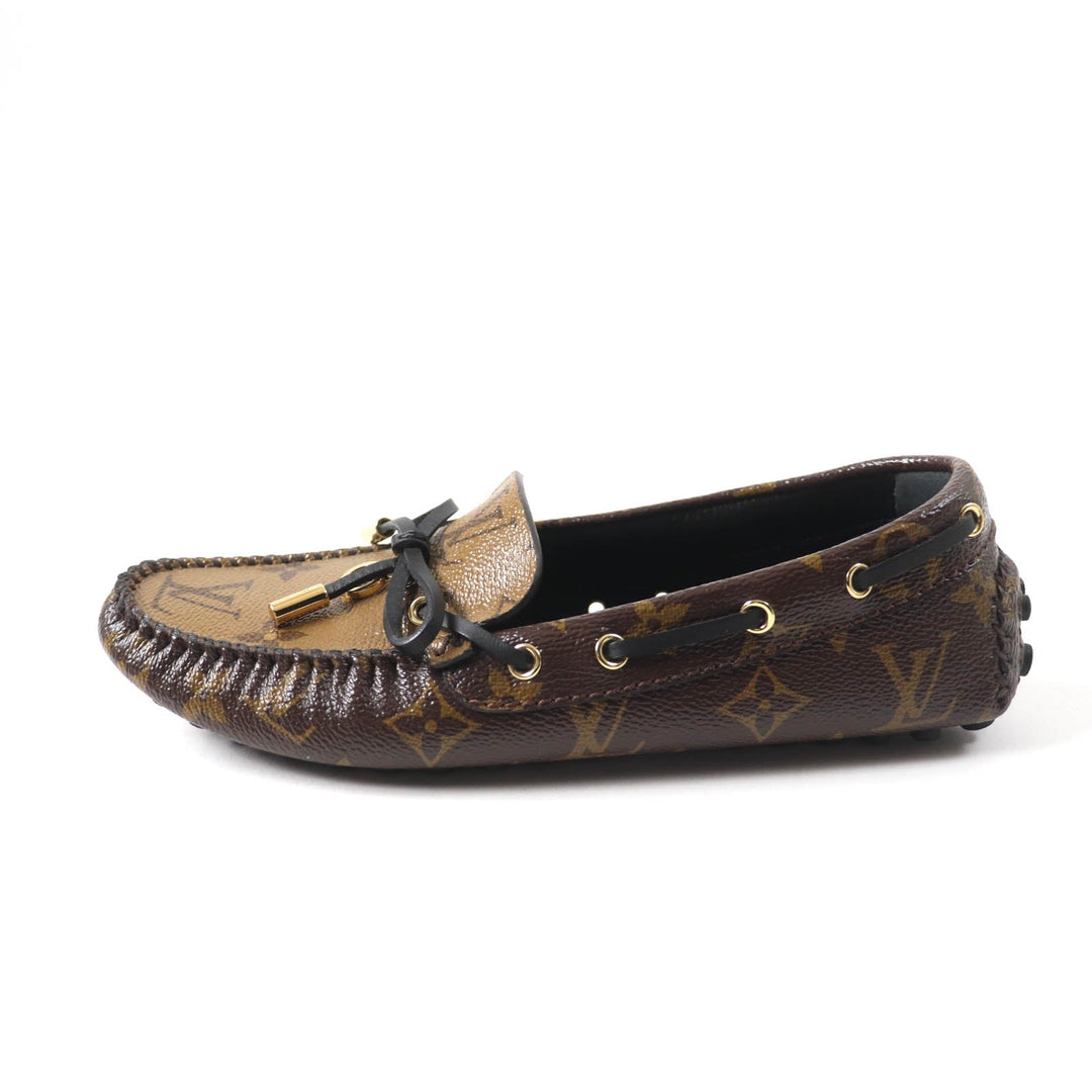 LOUIS VUITTON loafers Main: Monogram reverse canvas, leather Brown Driving shoes moccasins Gloria Lyne Women 35 1/2 Used Authentic