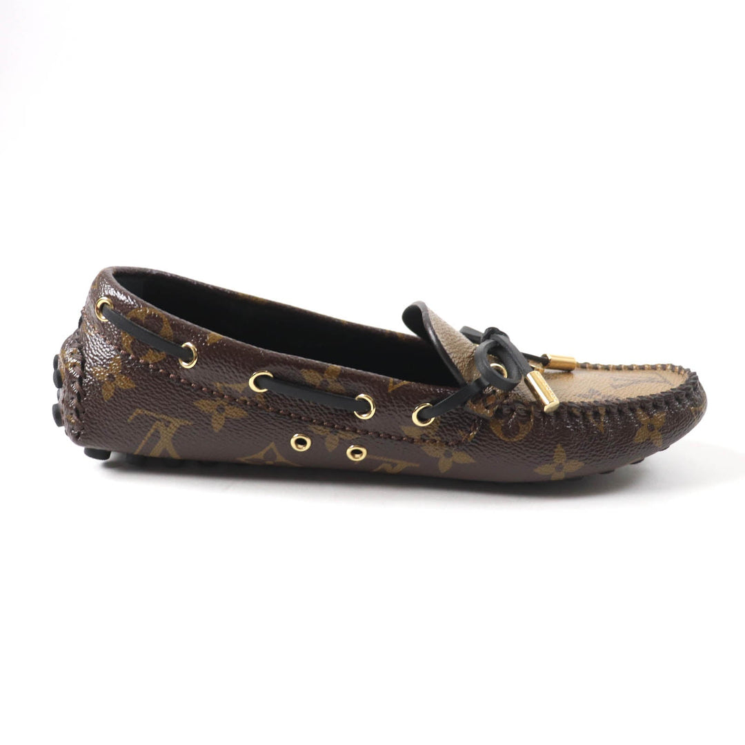 LOUIS VUITTON loafers Main: Monogram reverse canvas, leather Brown Driving shoes moccasins Gloria Lyne Women 35 1/2 Used Authentic