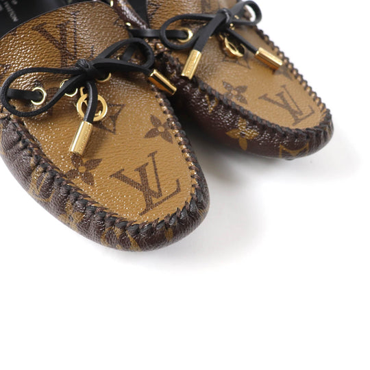 LOUIS VUITTON loafers Main: Monogram reverse canvas, leather Brown Driving shoes moccasins Gloria Lyne Women 35 1/2 Used Authentic