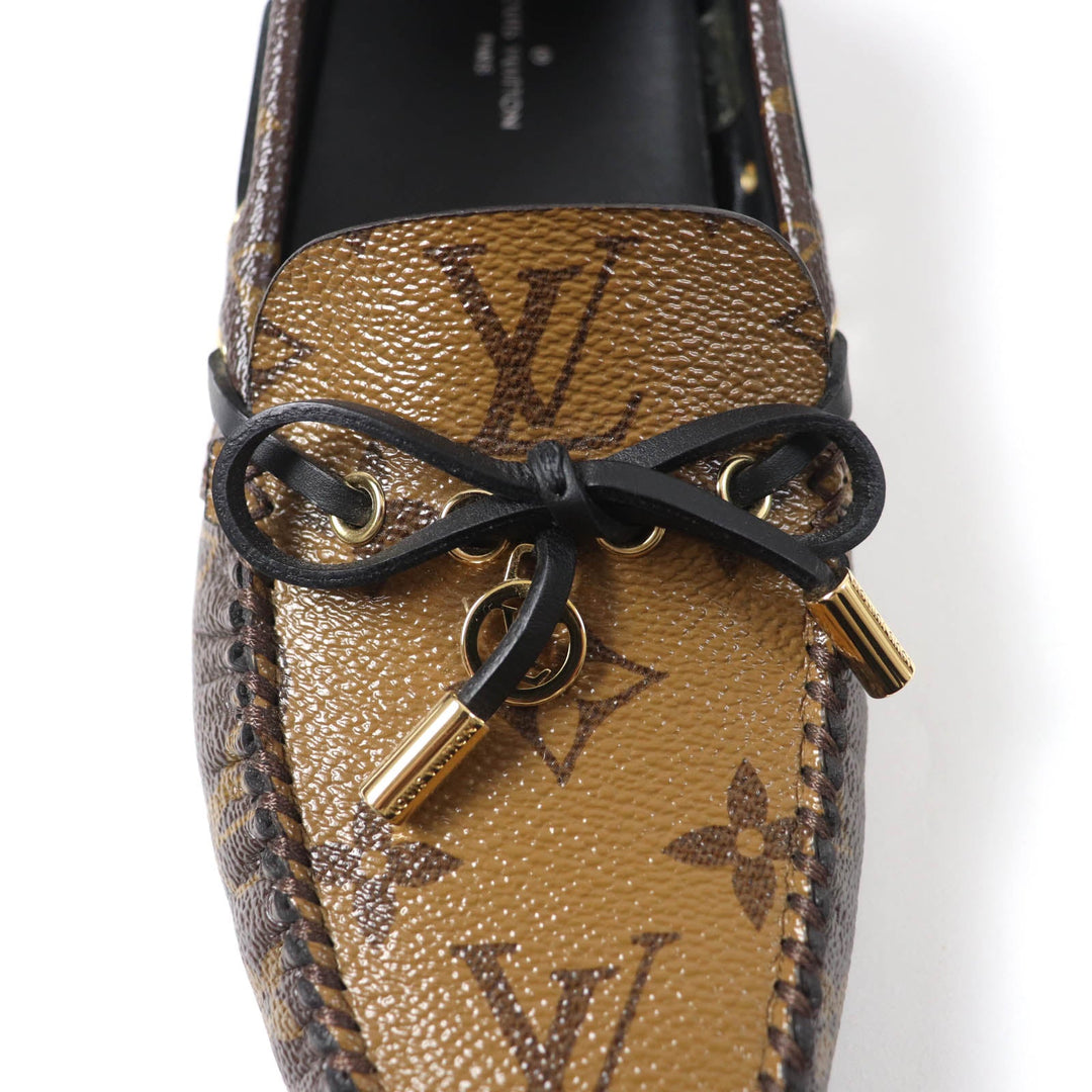 LOUIS VUITTON loafers Main: Monogram reverse canvas, leather Brown Driving shoes moccasins Gloria Lyne Women 35 1/2 Used Authentic
