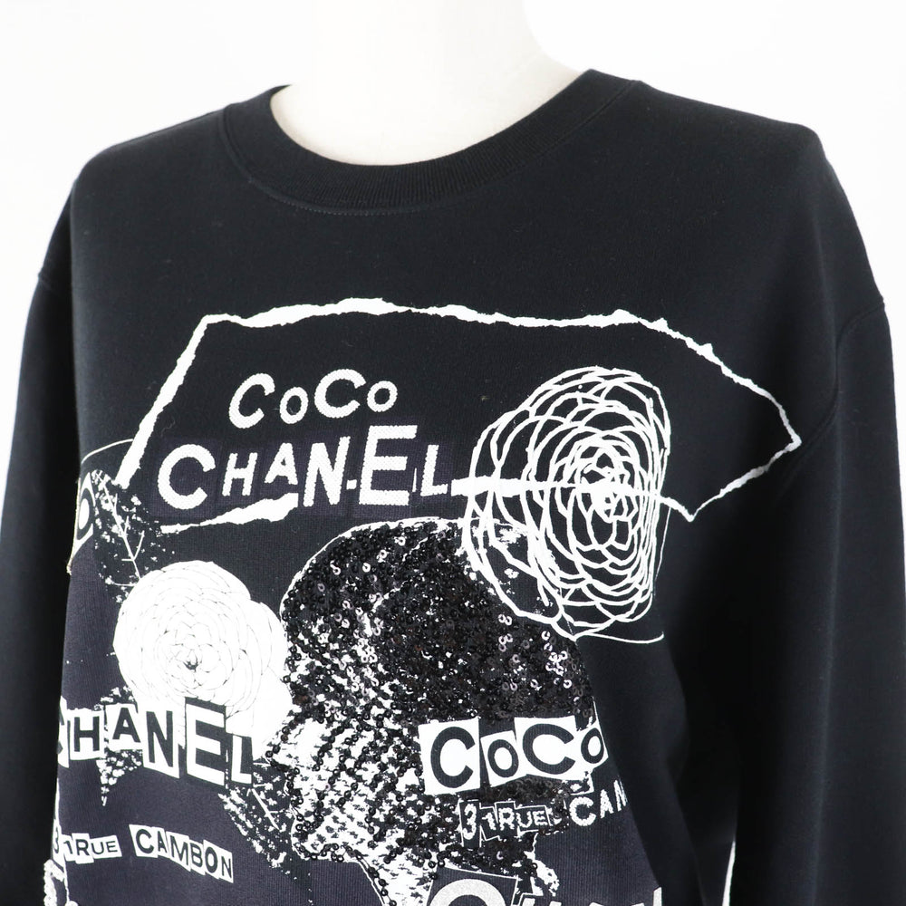 CHANEL sweat 20P P63298 Main: 100% cotton black Women M Used Authentic