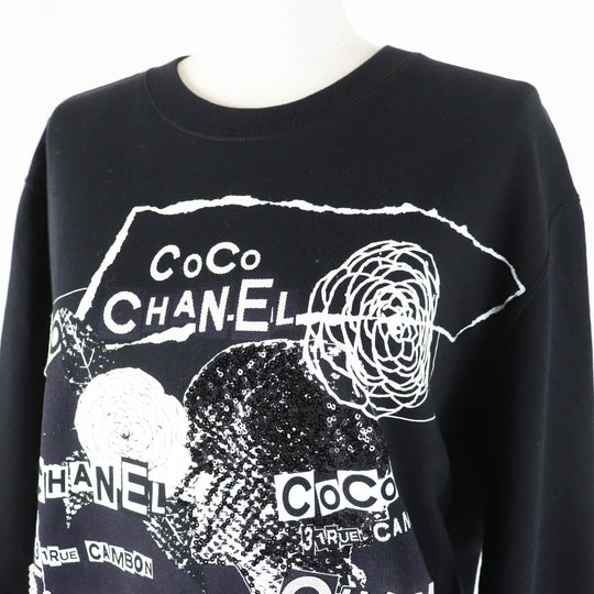 CHANEL sweat 20P P63298 Main: 100% cotton black Women M Used Authentic