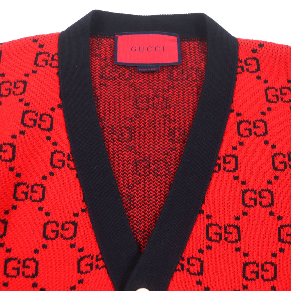 GUCCI cardigan 661156 Main: 54% wool, Main: 46% cotton, Part: 52% wool, Part: 45% cotton, Part: 2% nylon Red black Women M Used Authentic