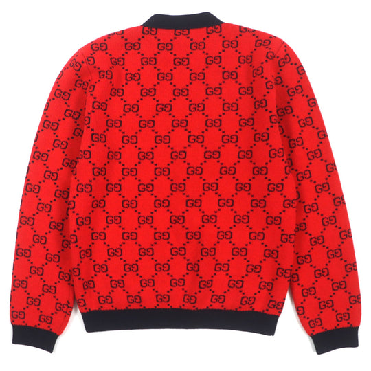 GUCCI cardigan 661156 Main: 54% wool, Main: 46% cotton, Part: 52% wool, Part: 45% cotton, Part: 2% nylon Red black Women M Used Authentic