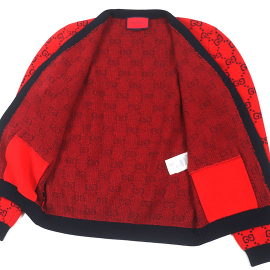 GUCCI cardigan 661156 Main: 54% wool, Main: 46% cotton, Part: 52% wool, Part: 45% cotton, Part: 2% nylon Red black Women M Used Authentic
