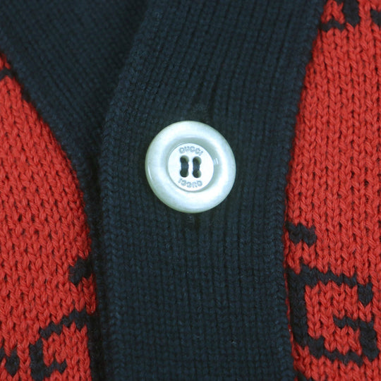 GUCCI cardigan 661156 Main: 54% wool, Main: 46% cotton, Part: 52% wool, Part: 45% cotton, Part: 2% nylon Red black Women M Used Authentic