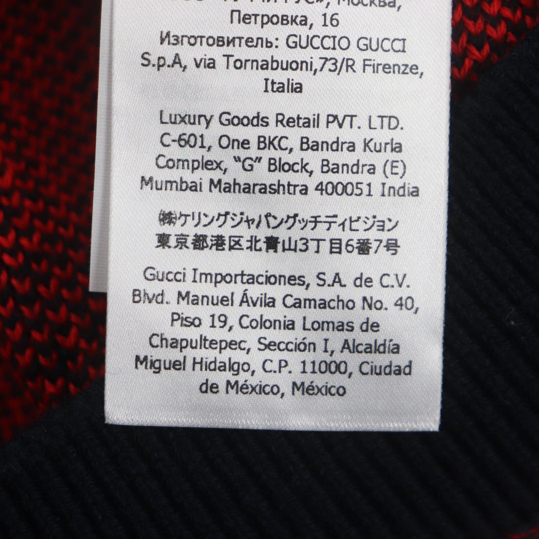 GUCCI cardigan 661156 Main: 54% wool, Main: 46% cotton, Part: 52% wool, Part: 45% cotton, Part: 2% nylon Red black Women M Used Authentic