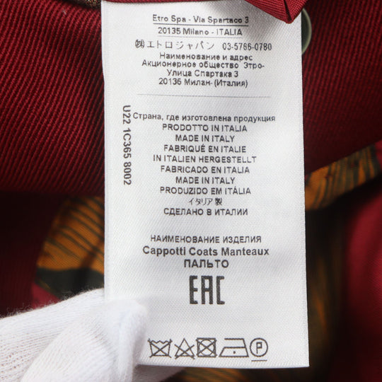 ETRO Chester coat Outer: 100% wool, Lining: 52% cupra, Lining: 48% rayon, Sleeve lining: 100% rayon Red mens 50 Used Authentic