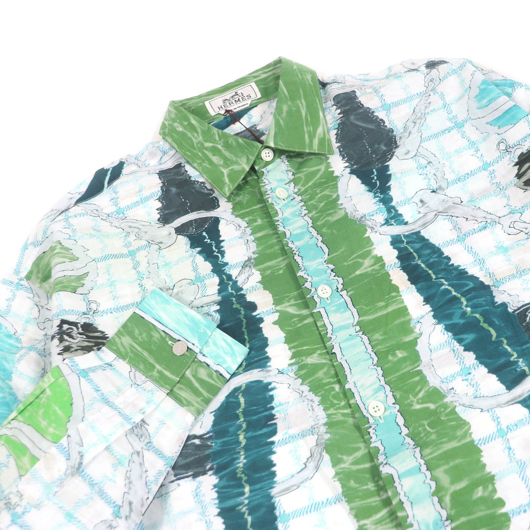 HERMES Long sleeve shirt Main: 100% cotton Blue type mens 38 Used Authentic