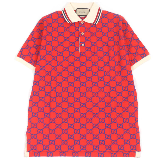GUCCI Short sleeve polo shirt 753572 Main: 94% cotton, Main: 6% polyurethane, Part: 89% cotton, Part: 11% polyester Red mens S Used Authentic
