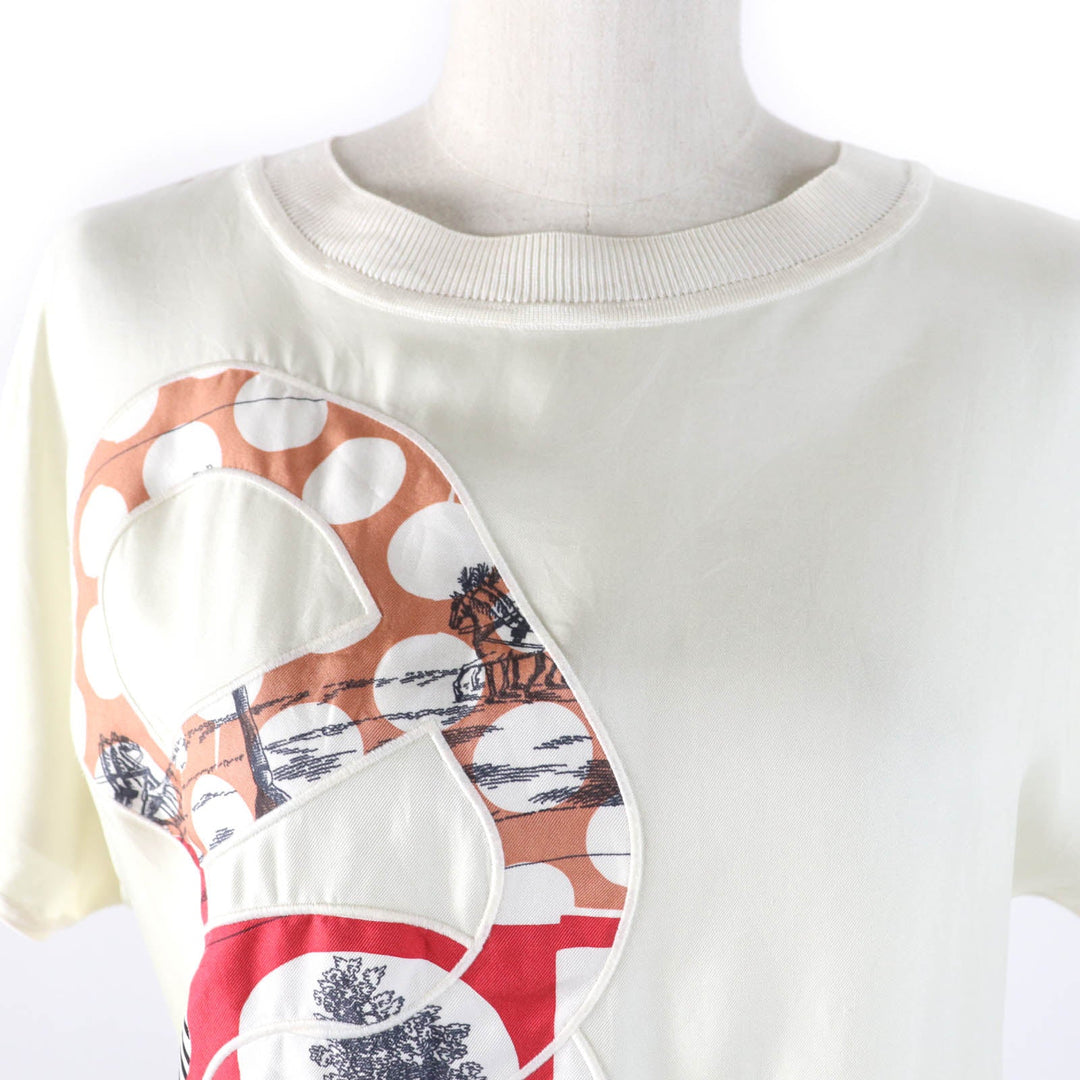 HERMES Short sleeve knit 2E2826DS Main: 100% silk, Main: 100% polyester Ivory Women 34 Used Authentic