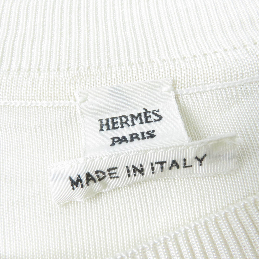 HERMES Short sleeve knit 2E2826DS Main: 100% silk, Main: 100% polyester Ivory Women 34 Used Authentic