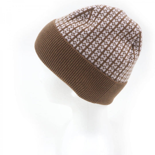 HERMES Knit cap cashmere Brown pink M