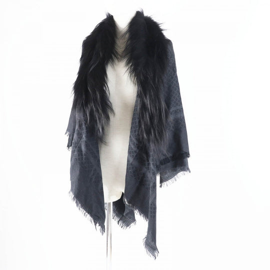 GUCCI scarf 355468 Main: 65% silk, Main: 35% wool, Leather part: fox black Women Used Authentic