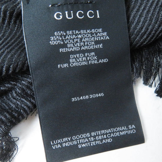 GUCCI scarf 355468 Main: 65% silk, Main: 35% wool, Leather part: fox black Women Used Authentic