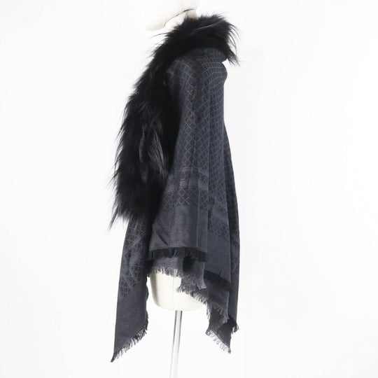 GUCCI scarf 355468 Main: 65% silk, Main: 35% wool, Leather part: fox black Women Used Authentic