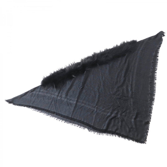 GUCCI scarf 355468 Main: 65% silk, Main: 35% wool, Leather part: fox black Women Used Authentic