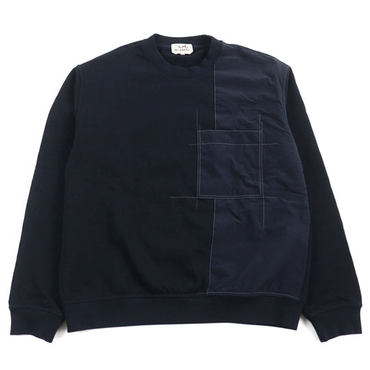 HERMES sweat Main: 100% cotton, part: 80% nylon, part: 20% polyurethane, part: 90% cotton, part: 10% polyurethane Navy mens XL Used Authentic