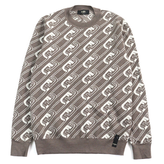 FENDI knit FZX061 Outer material: 100% virgin wool Brown white mens 48 Used Authentic