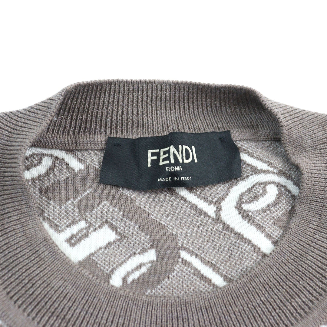 FENDI knit FZX061 Outer material: 100% virgin wool Brown white mens 48 Used Authentic